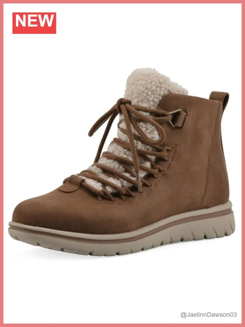 Lace-Up Ankle Bootie with Shearling Lining Cushioned Round Toe